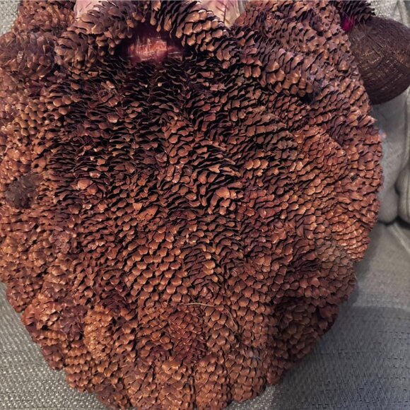 Rustic Pinecone Beard Santa Wall Hanging – 12” Woodland Christmas Decor, Natural - Picture 7 of 7